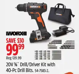 Canadian Tire 20V 3⁄8˝ Drill/Driver Kit with 40-Pc Drill Bits offer