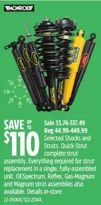 Canadian Tire MONROE Selected Shocks and Struts. Quick-Strut complete strut assembly offer