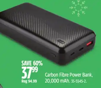 Canadian Tire BLUEHIVE Carbon Fibre Power Bank, 20,000 mAh offer