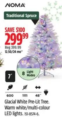 Canadian Tire NOMA Glacial White Pre-Lit Tree. Warm white/multi-colour LED lights offer