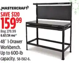 Canadian Tire Mastercraft 48˝ 1-Drawer Workbench. Up to 600-lb capacity offer