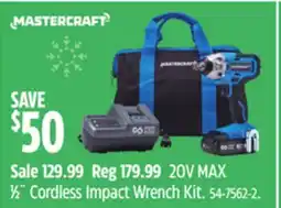 Canadian Tire Mastercraft 20V MAX 1⁄2˝ Cordless Impact Wrench Kit offer