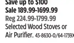 Canadian Tire Selected Wood Stoves or Air Purifier offer