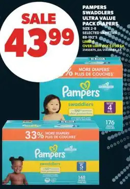 Real Canadian Superstore PAMPERS SWADDLERS ULTRA VALUE PACK DIAPERS, SIZE 2-8 88-192'S offer