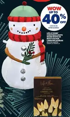 Real Canadian Superstore LIFE AT HOME CHRISTMAS LIGHTS WARM WHITE OR MULTI COLOUR, LAWN INFLATABLES offer