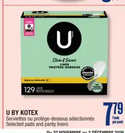 Jean Coutu U BY KOTEX Selected pads and panty liners offer