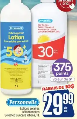 Jean Coutu PERSONELLE Selected suncare lotions offer
