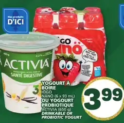 Marché Bonichoix IÖGO NANÖ DRINKABLE 9 x 93 ml OR ACTIVIA PROBIOTIC YOGURT 650 g offer