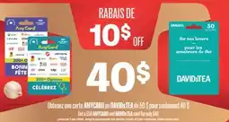 Jean Coutu Get a $50 ANYCARD and DAVIDs TEA card for only $40 offer