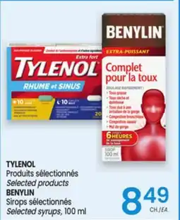Uniprix TYLENOL Produits sélectionnés/Selected products, BENYLIN Sirops sélectionnés/Selected syrups offer