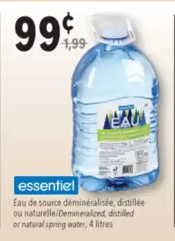 Familiprix Essentiel demineralized spring water 4L offer