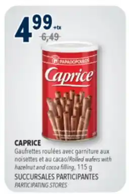 Familiprix Caprice, Rolled wafers with hazelnut and cocoa filling, 115g offer