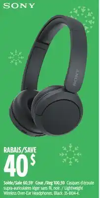 Canadian Tire Sony Lightweight Wireless Over-Ear Headphones, Black offer