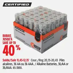 Canadian Tire Alkaline Batteries, 36/AA or 36/AAA offer