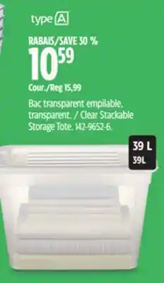 Canadian Tire Clear Stackable Storage Tote offer