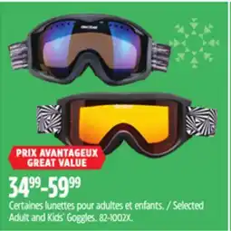 Canadian Tire Selected Adult and Kids' Goggles offer