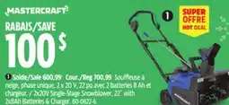 Canadian Tire Mastercraft 2X20V Single-Stage Snowblower, 22 with 2x8Ah Batteries & Charger offer