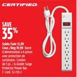 Canadian Tire Certified 6-Outlet Surge Protector Power Bar offer