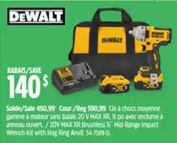 Canadian Tire Dewalt 20V MAX XR Brushless 1⁄2˝ Mid-Range Impact Wrench Kit with Hog Ring Anvil offer
