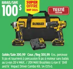 Canadian Tire Dewalt 20V MAX Brushless Li-Ion 1β2Λ Drill and 1β4Λ Impact Driver Combo Kit offer