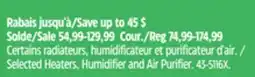 Canadian Tire Selected Heaters, Humidifier and Air Purifier offer