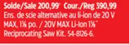 Canadian Tire 20V MAX Li-Ion 11⁄8˝ Reciprocating Saw Kit offer