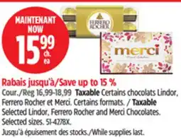 Canadian Tire Taxable Selected Lindor, Ferrero Rocher and Merci Chocolates offer
