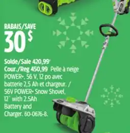 Canadian Tire 56V POWER+ Snow Shovel, 12˝ with 2.5Ah Battery and Charger offer