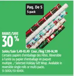 Canadian Tire CANVAS Selected Holiday Gift Wrap. Available in reversible single rolls or multi-packs offer