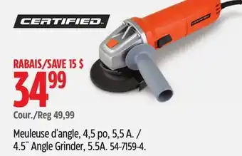 Canadian Tire Certified 4.5˝ Angle Grinder, 5.5A offer