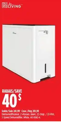 Canadian Tire For Living 22-Pint, 2-Speed Dehumidifier, White offer