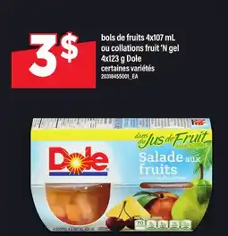 Maxi BOLS DE FRUITS 4X107 ML OU COLLATIONS FRUIT 'N GEL, 4X123 G DOLE offer