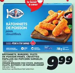 IGA HIGH LINER FROZEN BREADED FISH STICKS, BURGERS, FILLETS, BUTTERFLY OR POPCORN SHRIMP offer
