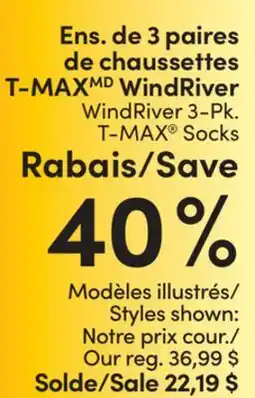 L'équipeur WindRiver Ens. de 3 paires de chaussettes T-MAXMD WindRiver WindRiver 3-Pk. T-MAX Socks offer