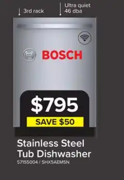 Leon's Bosch Stainless Steel Anti Fingerprint 24 Smart Dishwasher with Home Connect, Third Rack - SHX5AEM5N offer