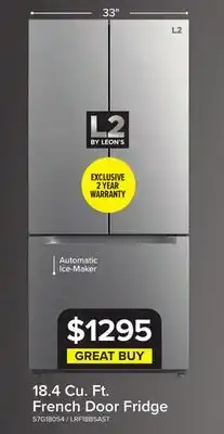 Leon's L2 29.5 18.4 Cu. Ft. Stainless Steel French Door Refrigerator - LRF18B5AST offer