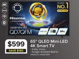 Leon's Hisense 65 4K Smart QLED MiniLED TV - 65QD7QFM offer