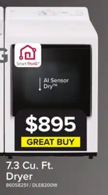 Leon's LG White Ultra Large Capacity Rear Control Electric Dryer with AI Sensing (7.3 Cu. Ft) - DLE8200W offer