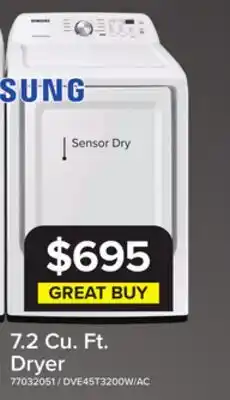 Leon's Samsung White Electric Dryer with Sensor Dry (7.2 Cu.Ft) - DVE45T3200W/AC offer