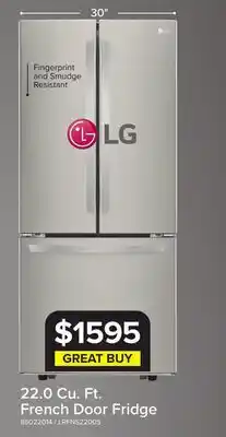 Leon's LG 30 22 Cu. Ft. Smudge Resistant Stainless Steel French Door Refrigerator - LRFNS2200S offer