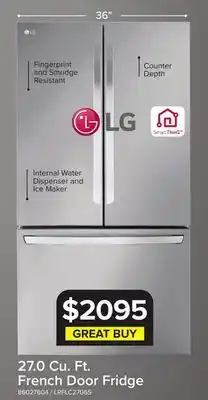 Leon's LG 35.75 27 Cu. Ft. Stainless Steel Smart Counter-Depth MAX French Door Refrigerator - LRFLC2706S offer