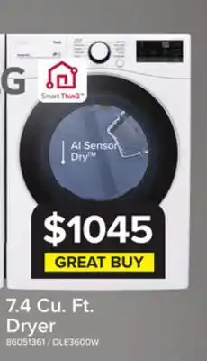 Leon's LG White Smart Wi-Fi Enabled Front Load Electric Dryer with Built-In AI (7.4 Cu. Ft.) - DLE3600W offer