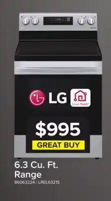Leon's LG Stainless Steel 6.3 cu ft. Electric ThinQ Range with EasyClean -LREL6321S offer
