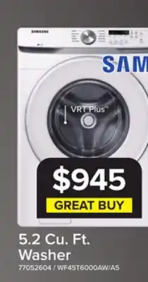 Leon's Samsung White Front Load Washer with Shallow Depth (5.2 Cu.Ft) - WF45T6000AW/A5 offer