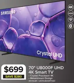 Leon's Samsung 70 4K CUHD Smart LED TV - UN70U8000FFXZC offer