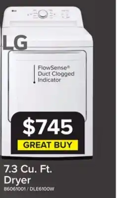 Leon's LG White Rear Control Energy Star Dryer with Sensor Dry (7.3 Cu. Ft) - DLE6100W offer