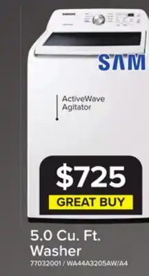 Leon's Samsung White Top Load Washer with ActiveWave Agitator (5.0 Cu.Ft) - WA44A3205AW/A4 offer