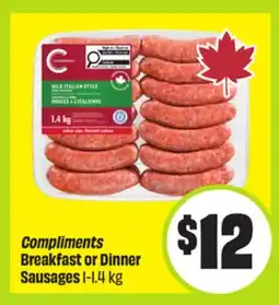 FreshCo Compliments Breakfast or Dinner Sausages 1-1.4 kg offer
