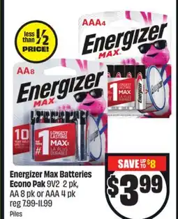 FreshCo Energizer Max Batteries Econo Pak 9V2 2 pk, AA 8 pk or AAA 4 pk offer