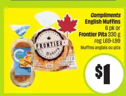 FreshCo Compliments English Muffins 6 pk or Frontier Pita 330 g Muffins anglais ou pita offer